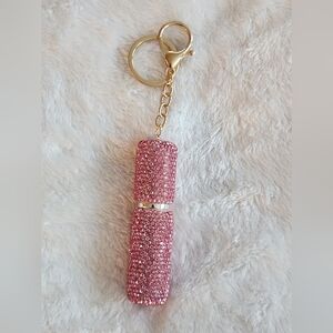 Elegant Pink Rhinestone Perfume Keychain Bag Charm
